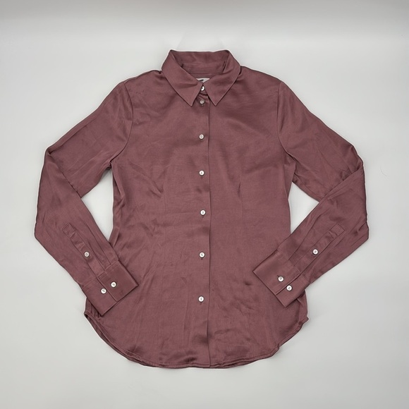 Madewell Darted Button-Up Shirt in Satin Woodrose pink size 00 NWT NN947 - Picture 7 of 14